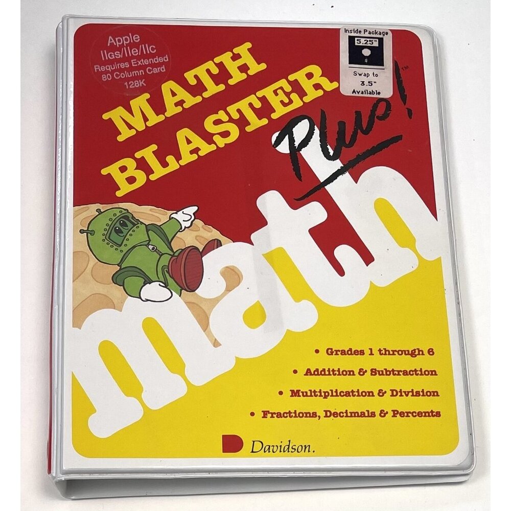 VTG 1987 Davidson MATH BLASTER PLUS Apple II CASE / INSTRUCTION BOOK ONLY